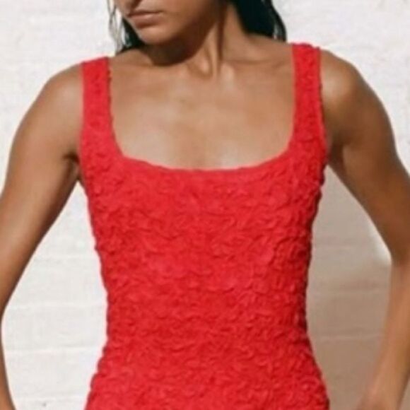 New Mara Hoffman Sloan Popcorn Midi Dress Red XS - Picture 3 of 15